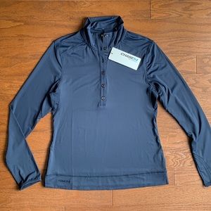NWT Chase54 Navy Blue Lucy Long Sleeve Mock Neck Vented Pullover Shirt Medium